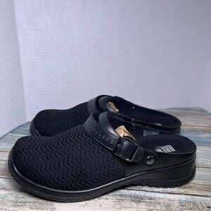 Drew Savannah Womens Black Wavy Leather Classic Clog Swivel Buckle Strap size 10